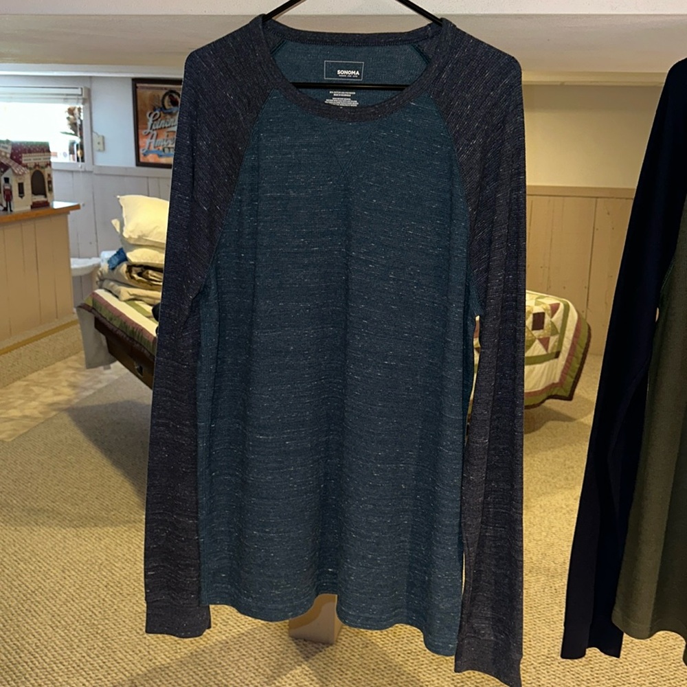Gray/Blue - Sonoma Big & Tall Long Sleeve Thermal Crewneck Shirt - XLT